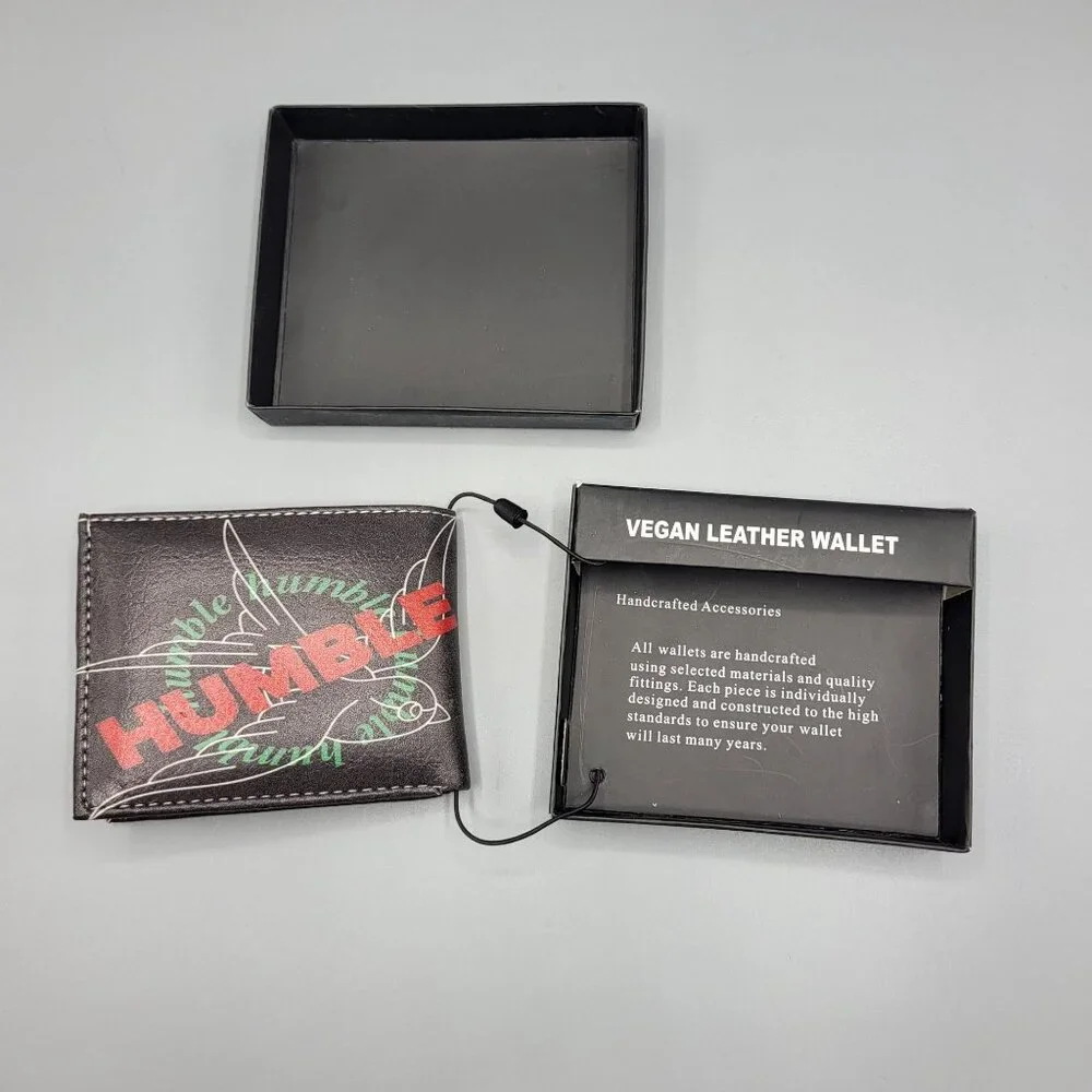 Humble Vegan Leather Handcrafted Wallet Bi-Fold With Bird Graphic In Box